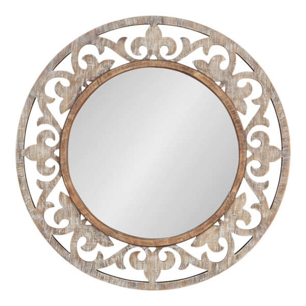 Whitewashed Wood Round Shavali Mirror