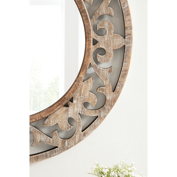 Whitewashed Wood Round Shavali Mirror