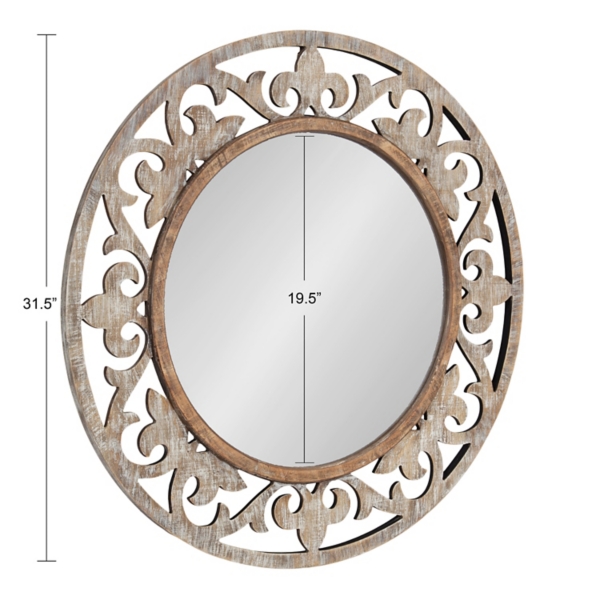 Whitewashed Wood Round Shavali Mirror
