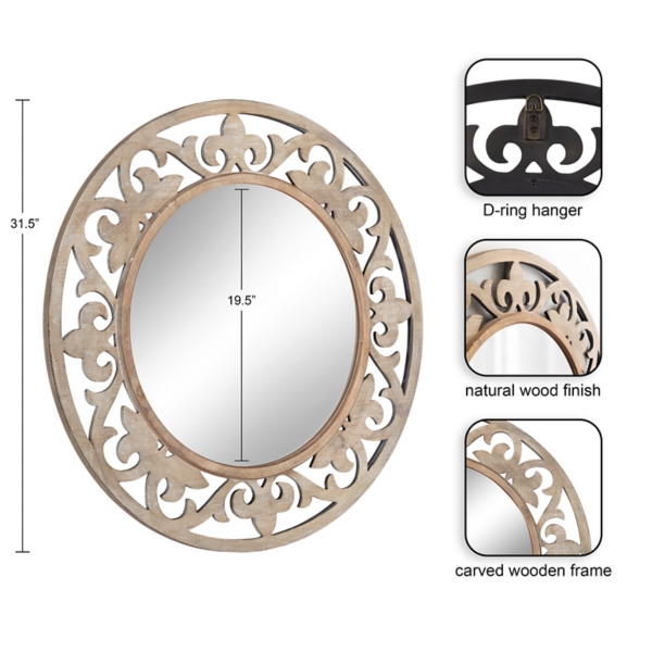 Natural Wood Round Shavali Mirror