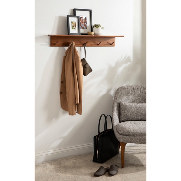 Walnut Wood Alia Shelf with Hooks
