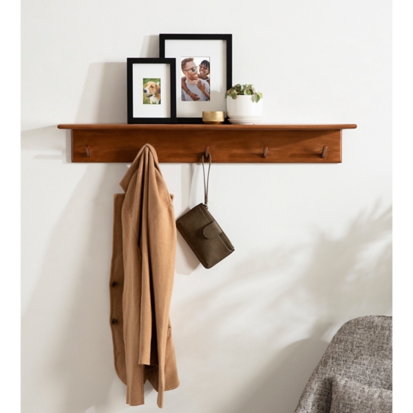 Walnut Wood Alia Shelf with Hooks