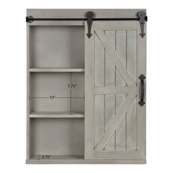 Gray Wood Barn Door Wall Cabinet with Mirror