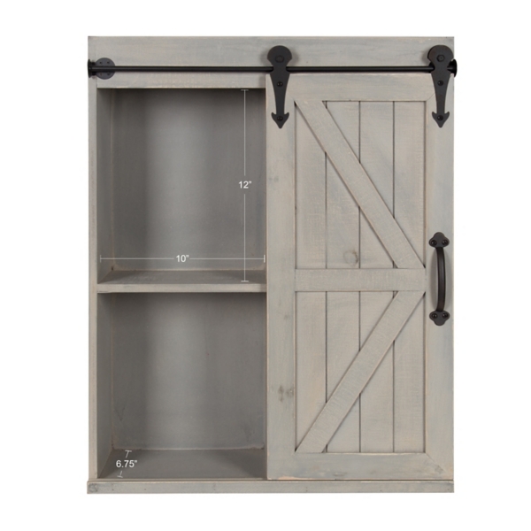 Gray Wood Barn Door 5-Shelf Wall Cabinet