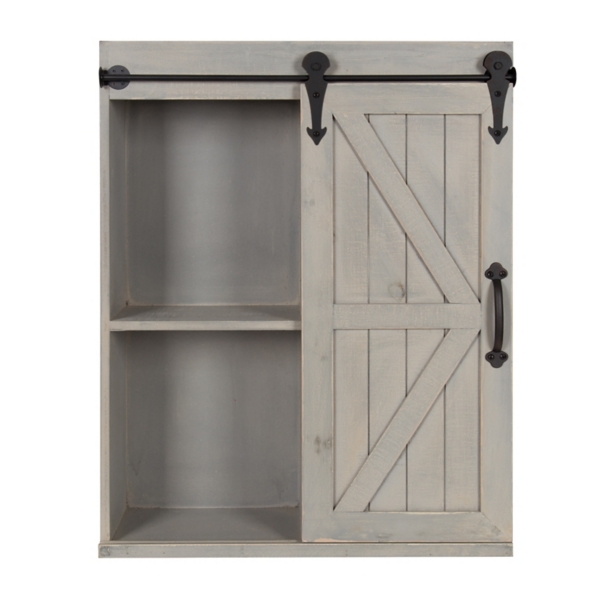 Gray Wood Barn Door 5-Shelf Wall Cabinet