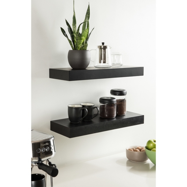 Black Wood 2-pc. Floating Shelves, 24 in.