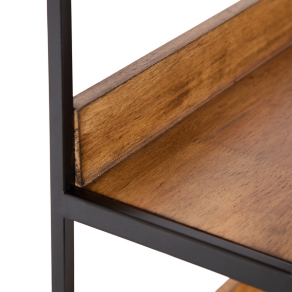 Black Metal & Rustic Wood Tiered Wall Shelf