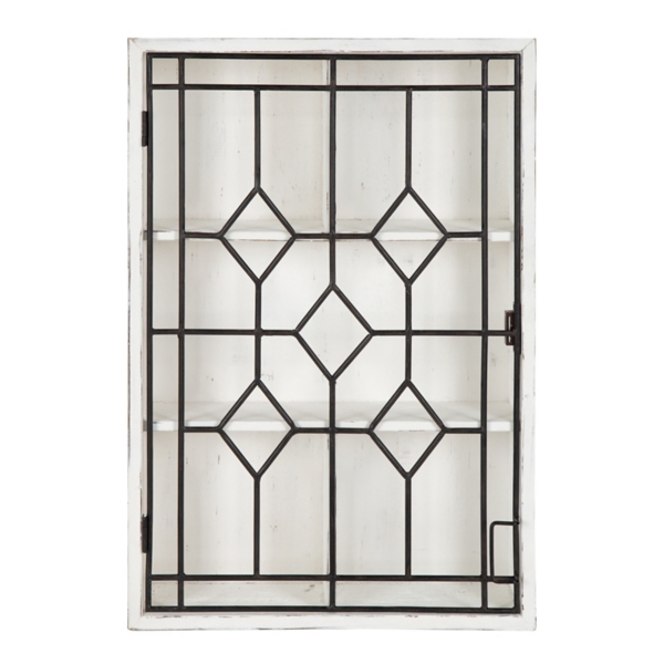 Farmhouse Chic White Wood & Iron Wall Cabinet