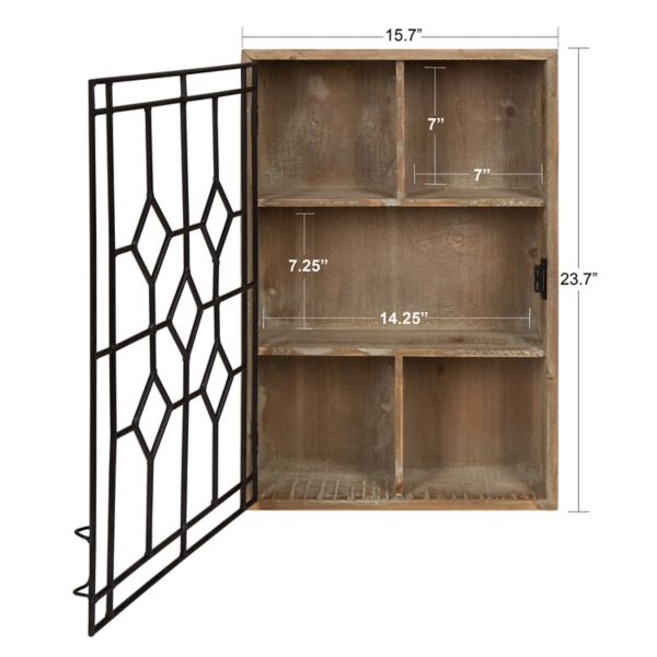 Farmhouse Chic Rustic Wood & Iron Wall Cabinet