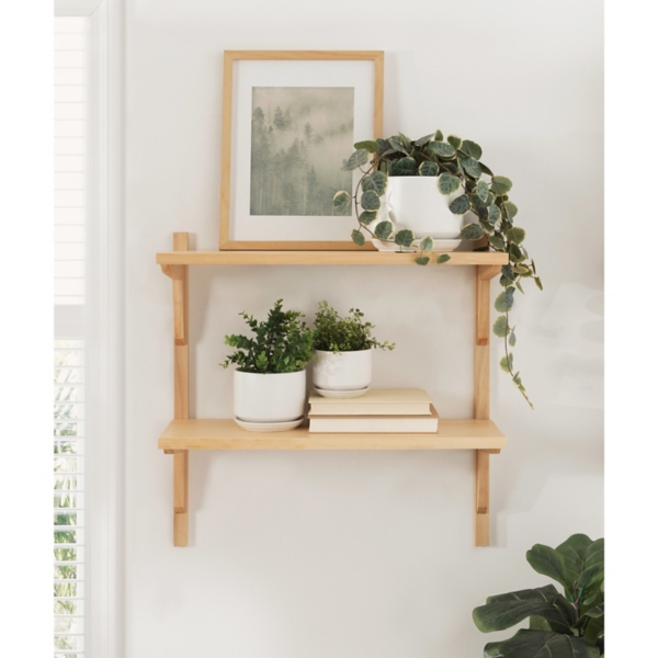 Natural Wood Traditional Two-Tiered Wall Shelf