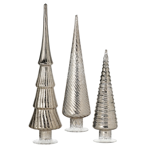 Platinum Mercury Glass Christmas Trees, Set of 3