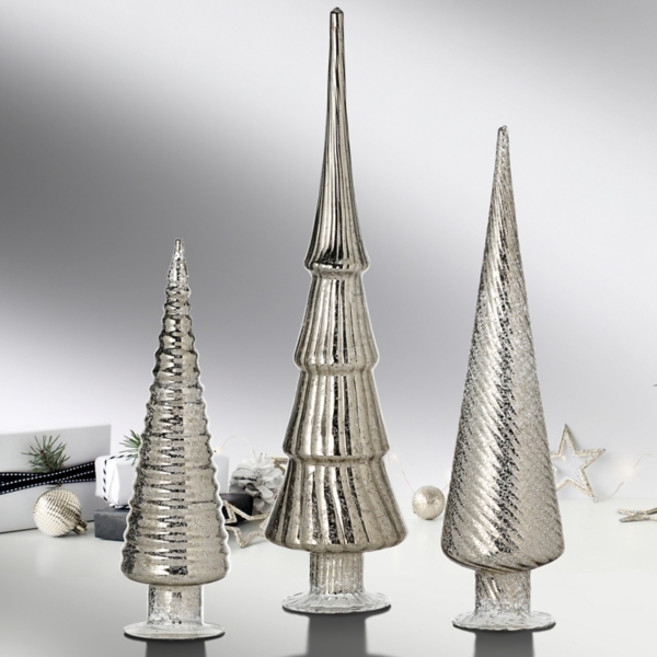 Platinum Mercury Glass Christmas Trees, Set of 3