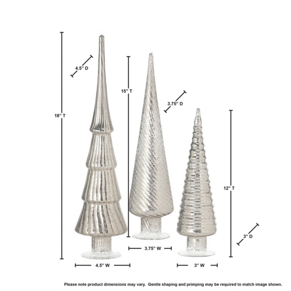 Platinum Mercury Glass Christmas Trees, Set of 3