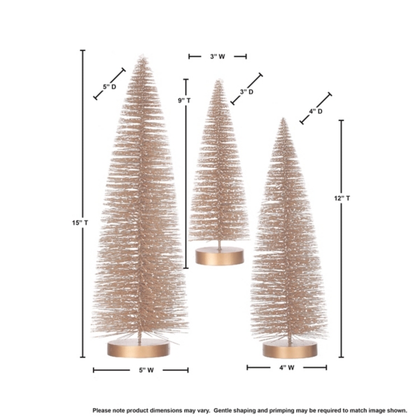 Snowy Bronze Bristle Christmas Trees, Set of 3