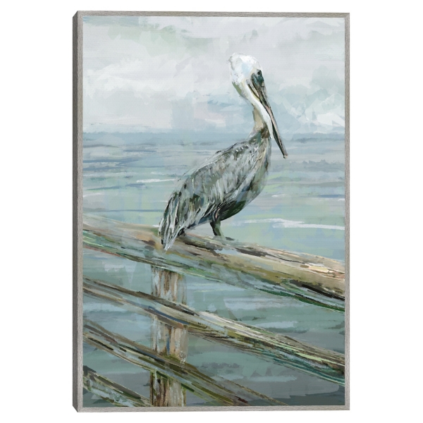 Pierside Pelican Framed Canvas Art Print