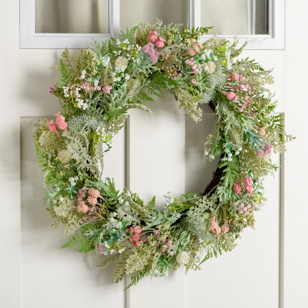 Frosted Pink Greenery Wreath