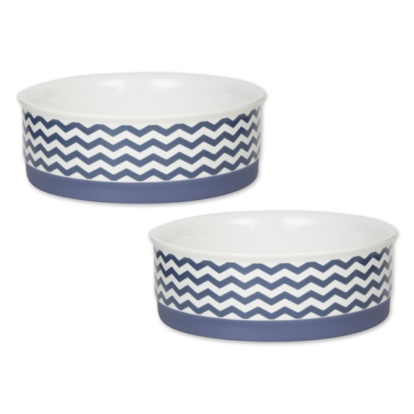 Medium Blue Chevron Ceramic Pet Bowls, Set of 2 Kirklands Home