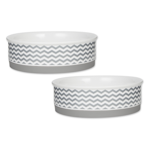 Large Gray Chevron Ceramic Pet Bowls, Set of 2 Kirklands Home