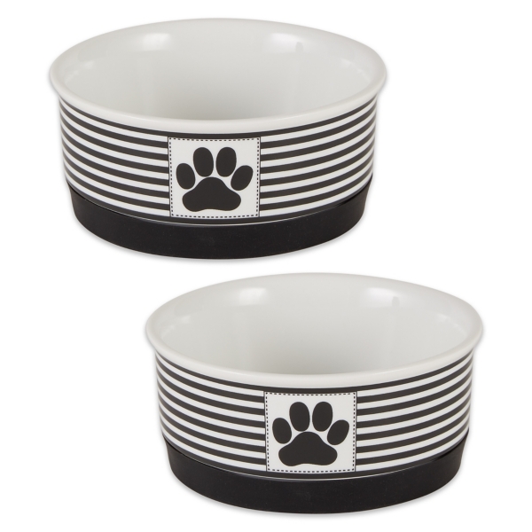 Small Black Paw Stripe Ceramic Pet Bowls, Set of 2 Kirklands Home