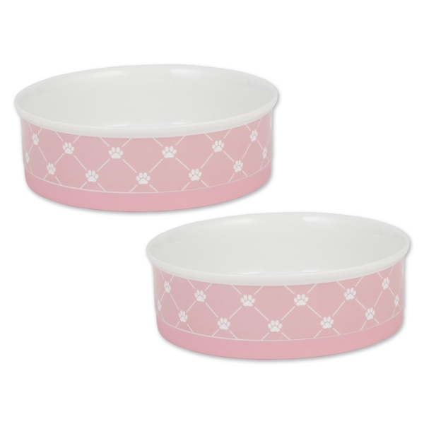 Large Pink Trellis Ceramic Pet Bowls, Set of 2 Kirklands Home