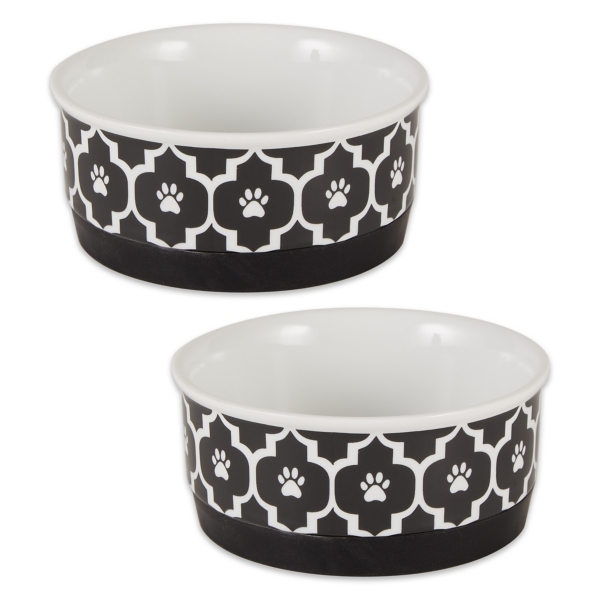 Small Black Lattice Ceramic Pet Bowls, Set of 2 Kirklands Home
