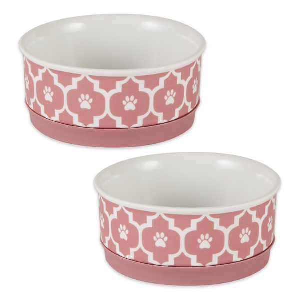 Small Pink Lattice Ceramic Pet Bowls, Set of 2 Kirklands Home