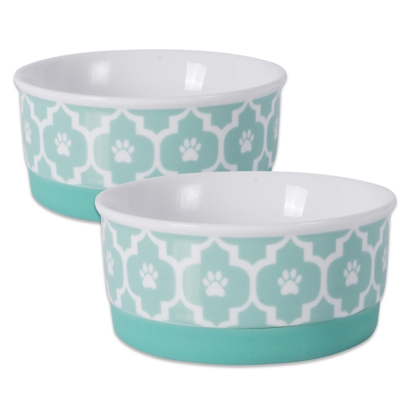 Small Aqua Lattice Ceramic Pet Bowls, Set of 2 Kirklands Home