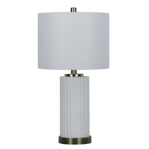 White Glass Column Table Lamp