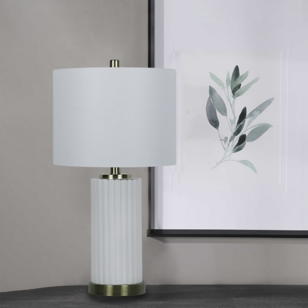White Glass Column Table Lamp