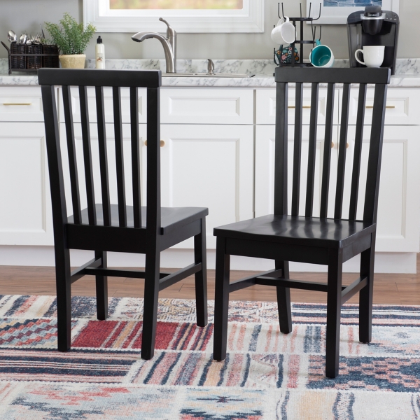 Black Wood Slatted Back Dining Chairs, Set of 2