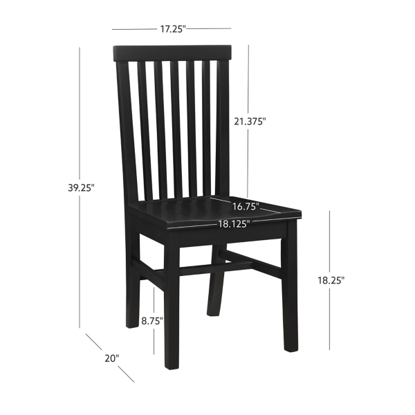 Black Wood Slatted Back Dining Chairs, Set of 2