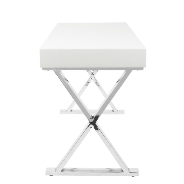 White Luster Chrome Leg Desk