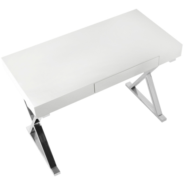 White Luster Chrome Leg Desk