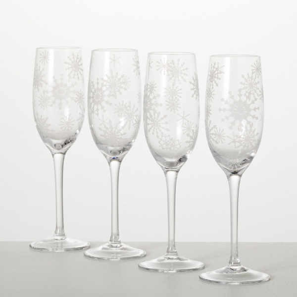 Snowflake Champagne Flutes, Set of 4
