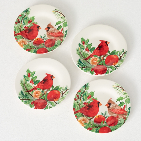 Christmas Cardinal Snack Plates, Set of 4