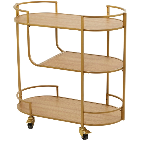 Natural Wood & Gold Metal 3Tier Bar Cart Kirklands Home
