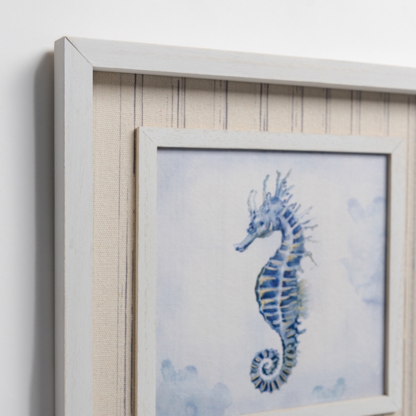 Sea Life Striped Framed Art Prints, Set of 2