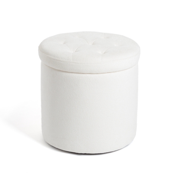 Kirklands Round White Tufted Storage Ottoman | Hamilton Place
