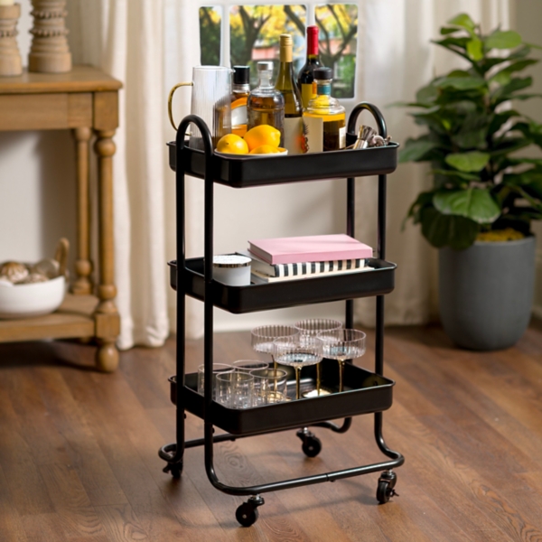 Black 3Tier Metal Rolling Cart Kirklands Home