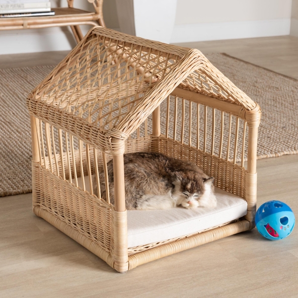 Natural Rattan Cushioned Pet Bed