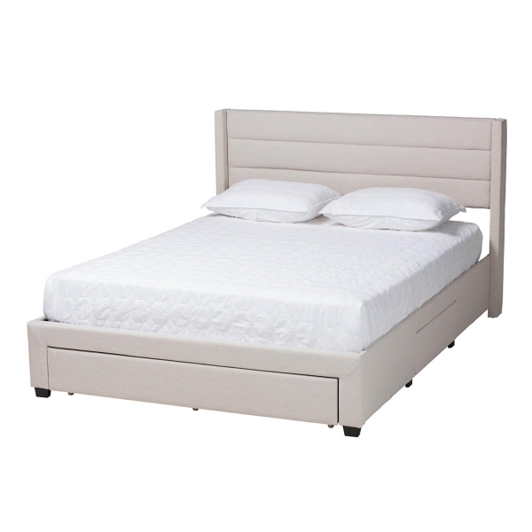 Beige Braylon Upholstered 3-Drawer Full Bed