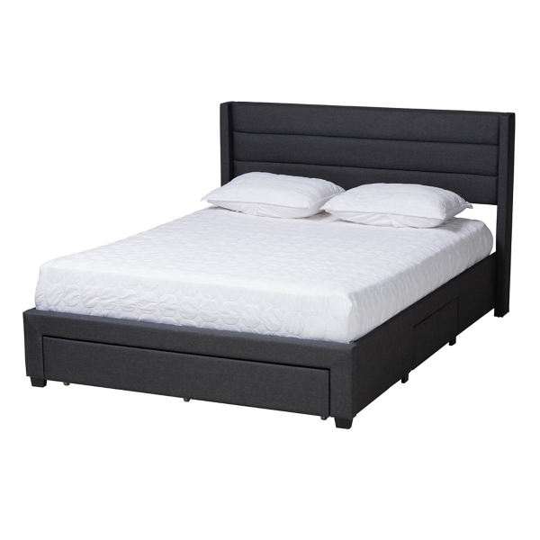 Dark Gray Braylon Upholstered 3-Drawer Queen Bed