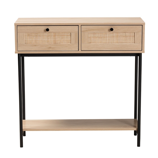 Natural Woven Rattan 2-Drawer Console Table