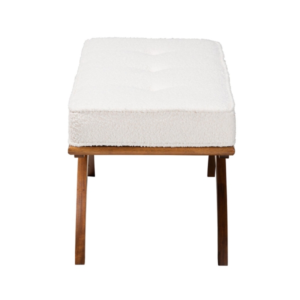 Mid-Century Modern White Boucle Crescent Bench