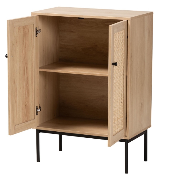 Modern Natural Wood Rattan Cabinet