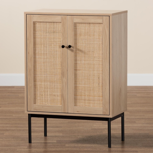 Modern Natural Wood Rattan Cabinet