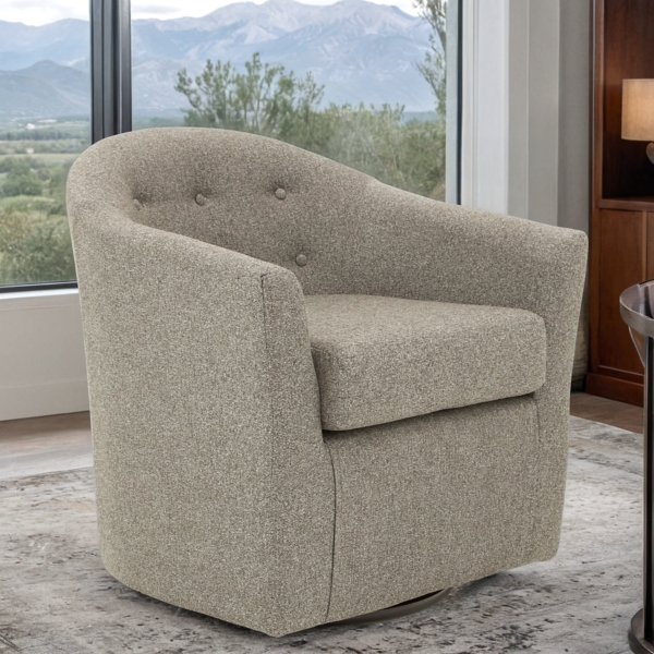 Dark Gray Tufted Swivel Barrel Accent Chair