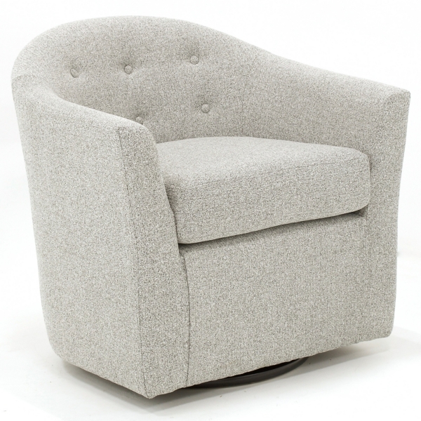 Light Gray Tufted Swivel Barrel Accent Chair