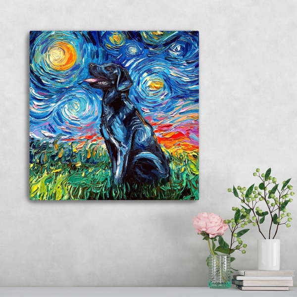Aja Trier Black Lab Starry Night Canvas Print
