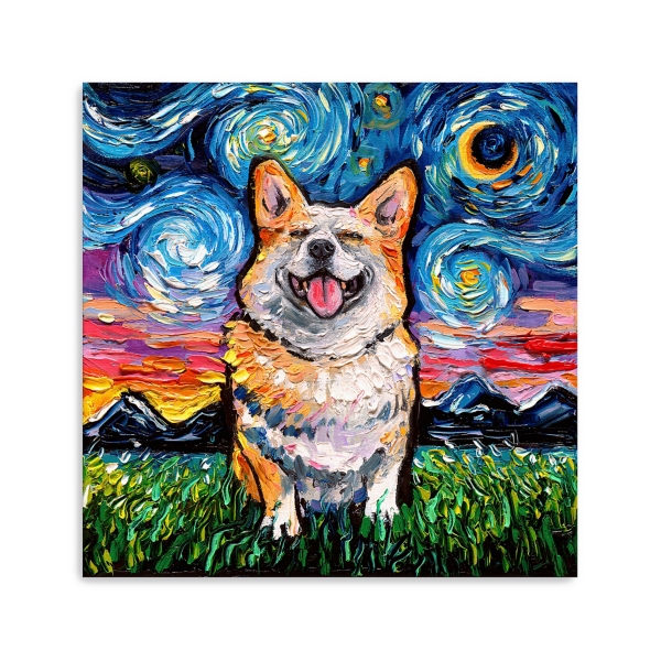 Aja Trier Happy Corgi Starry Night Canvas Print